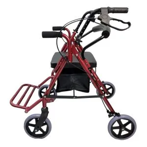 Super Compact Folding Rollator, Aluminium Walking Frame with Hand Brakes, Arm rests, under seat bag and Footrest