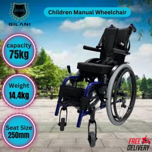 Children Manual Wheelchair with Safety Harness Support and Adjustable Seat Width