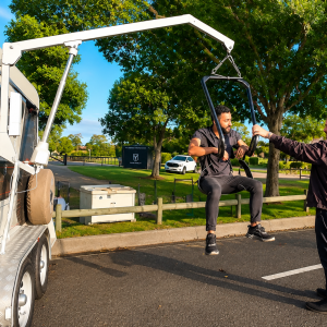 Hoist lift demonstration in a park
