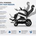 Powered wheelchair with vertical seat lift and reclining seating positions designed for improved accessibility, comfort, and independence