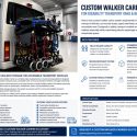 Walker carrier brochure showing a disability transport van fitted with a rear-mounted mobility walker storage system