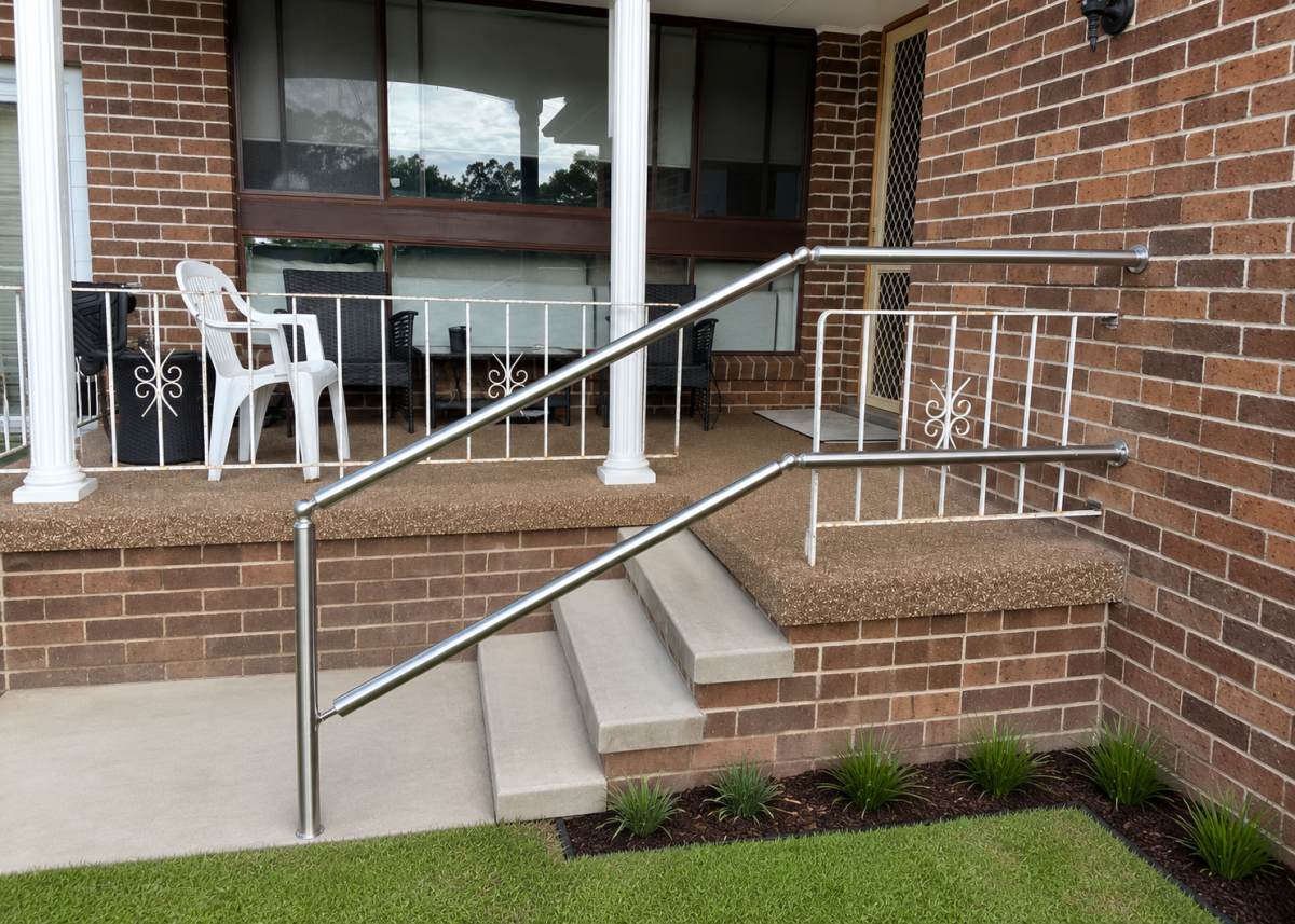 Custom Grab Rail Fabrication & Installation Sydney-Australia | Gilani Engineering Modern porch with stainless steel railings